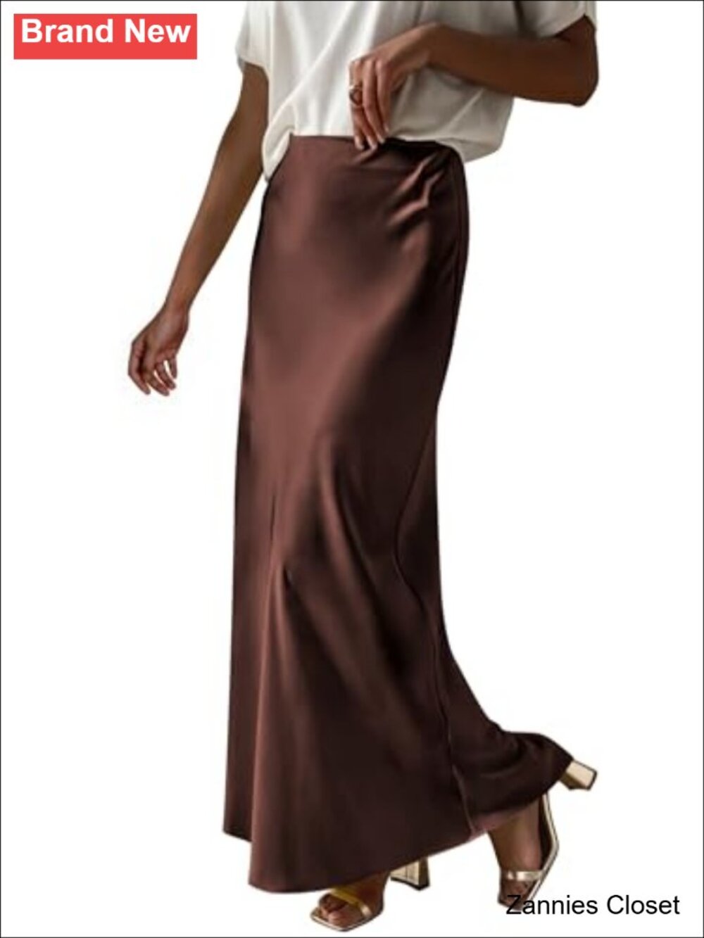 ✨ Prinbara Satin Maxi Skirt High Waisted Loose Flared Hemline